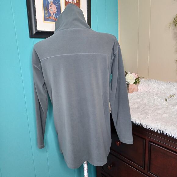 Sahalie Soft Cozy Fleece Gray Long Sleeve Cowl Neck Fleece Jacket with Pockets L - Picture 3 of 9